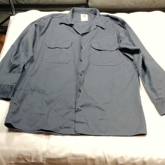 Dickies navy blue long sleeve button down shirt size medium - Picture 1 of 10